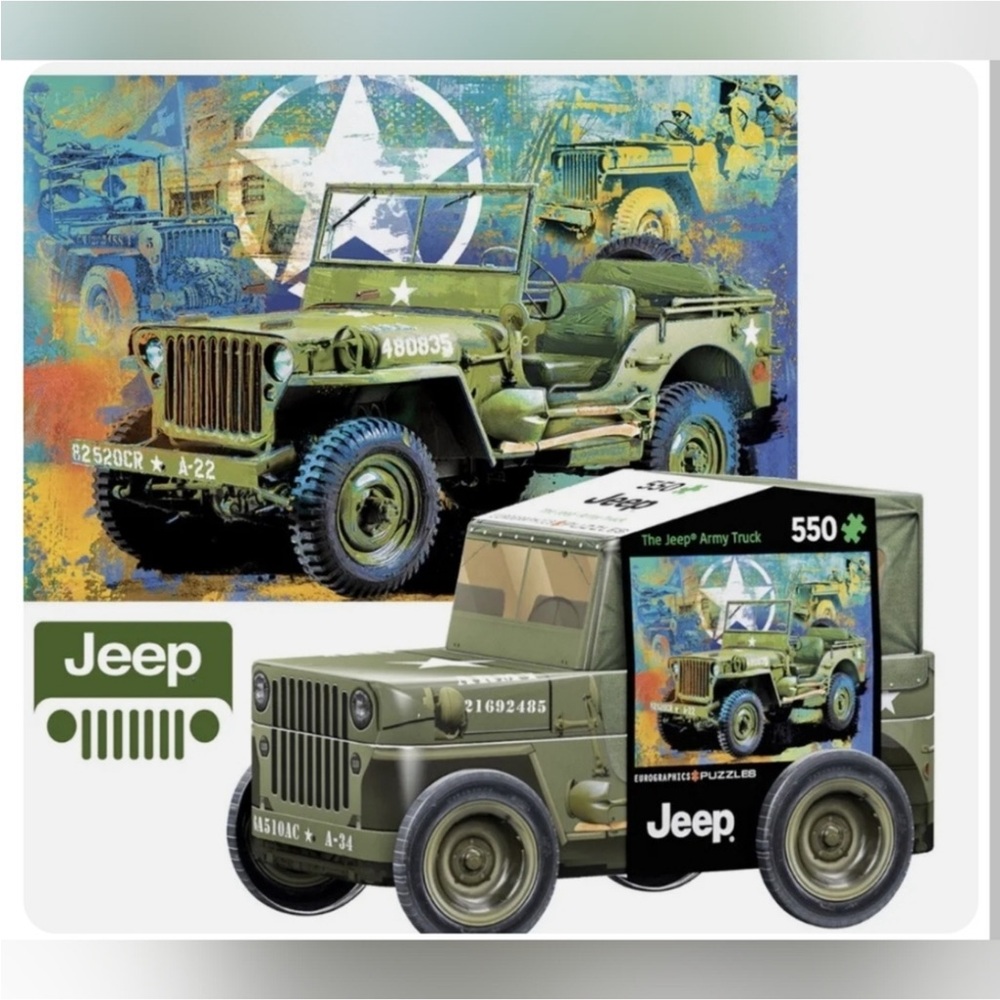 NIB EUROGRAPHICS Jeep Green Army Vehicle 550 piece Puzzle in Collectible Tin